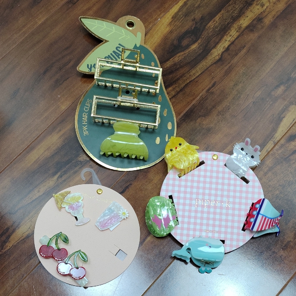 12 different size & styles clips Cute Hair Clip Sets with Animal fruits Designs